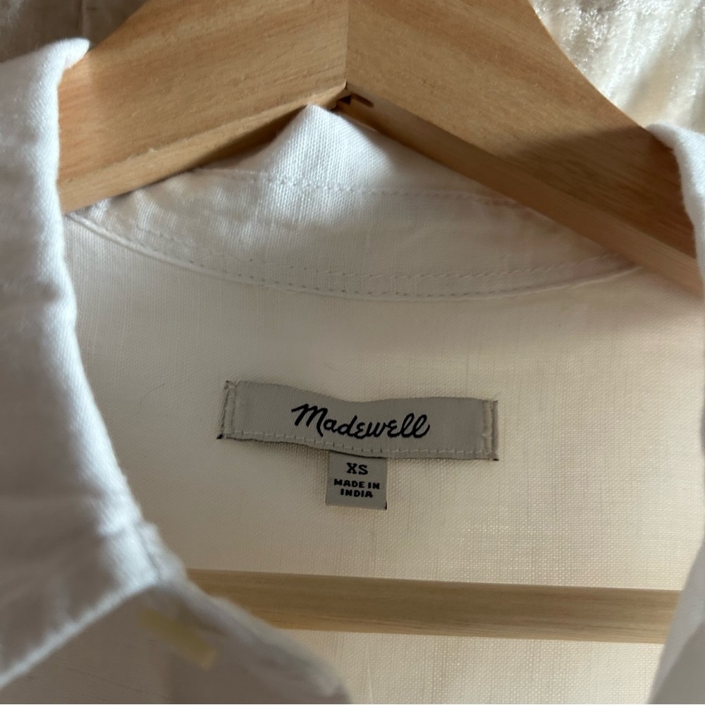 Madewell Men's Button Up Short Sleeve Shirt Cotton Linen Blend White NWT Size XS - Picture 4 of 8